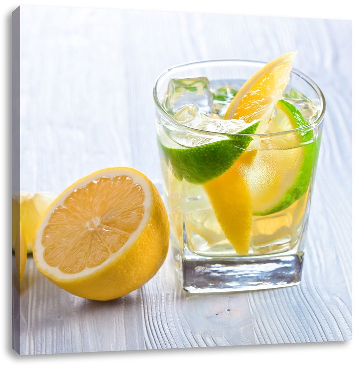 Pixxprint Gin Tonic Shot mit Zitronen als Leinwandbild/Grösse: 70x70 cm/Wandbild/Kunstdruck/fertig b