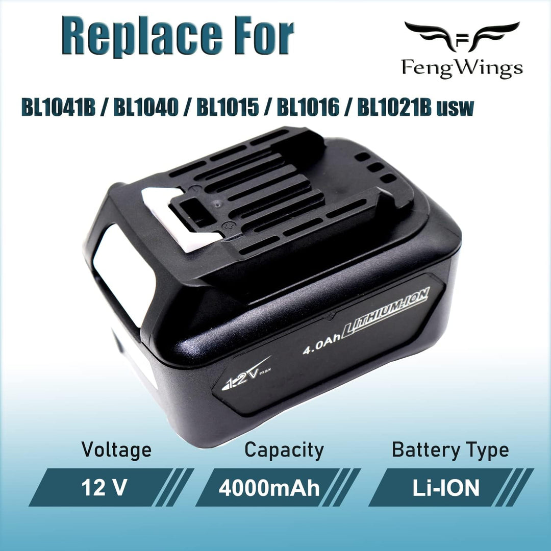 FengWings® BL1041B 4.0Ah Ersatz für Makita Akku 12V BL1016 BL1015 BL1021B BL1040, Mit Ladegerät DC10