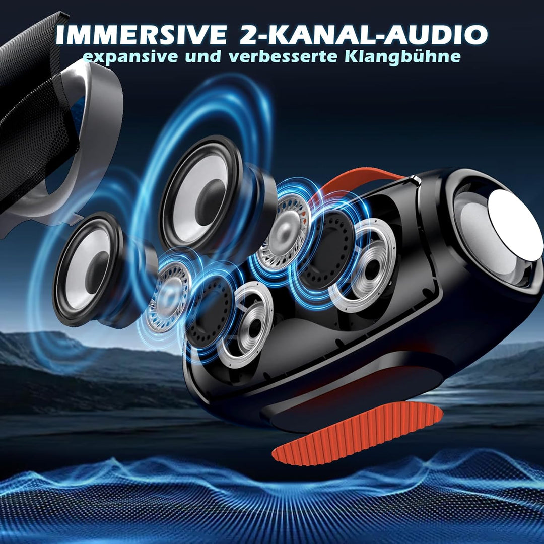 Bluetooth-Lautsprecher, tragbarer kabelloser Aussenlautsprecher mit LED-Licht, True Wireless Stereo,