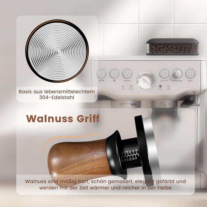 Tamper 54mm, 30lbs Druckregulierend Espresso Tamper, Hozl Kaffee Tamper für Sage, Walnuss Griff