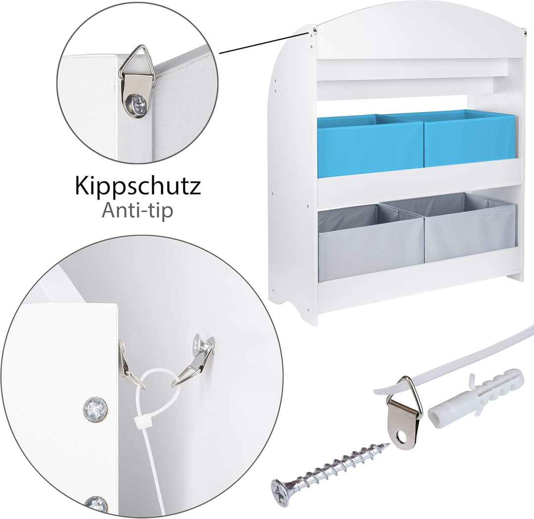 ONVAYA® Kinder-Bücherregal Finn Weiss | Kinderregal mit Boxen | Aufbewahrung von Büchern und Spielze