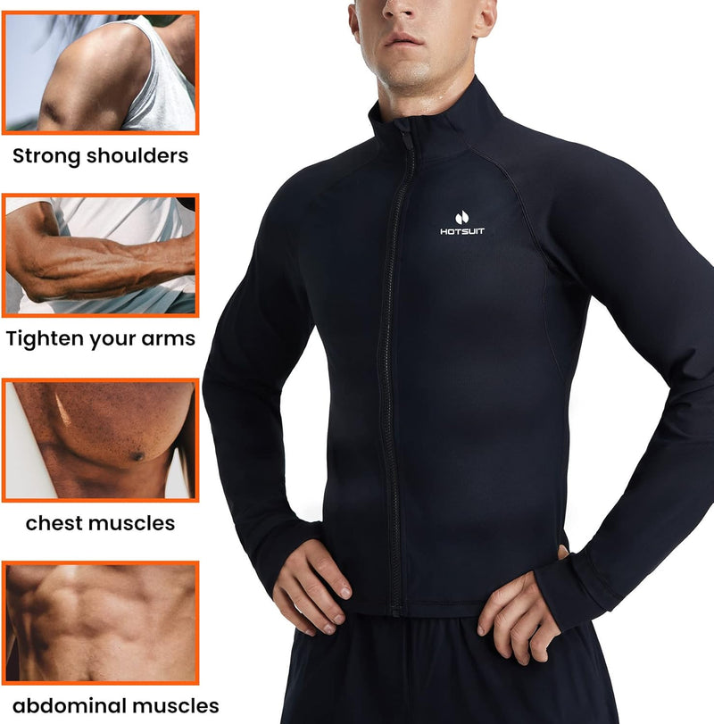 HOTSUIT Schwitzanzug Herren Trainingsanzüge Langarm Saunahemd Workout Shapewear Schweissjacke Top Ko