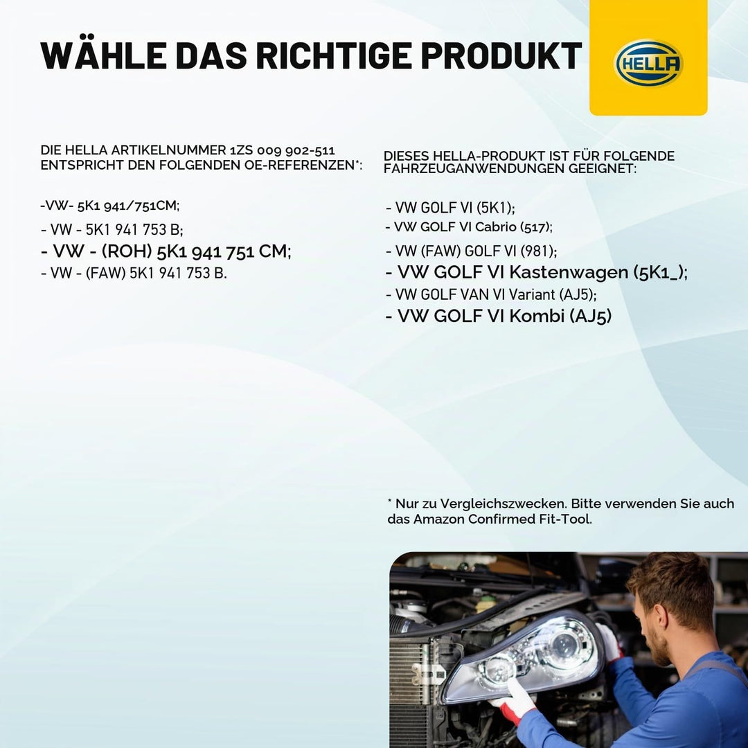 HELLA 1ZS 009 902-511 Bi-Xenon/DE-Hauptscheinwerfer - links - für u.a. VW Golf VI (5K1) Links Bi-Xen