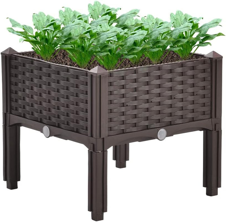 Mingone Blumenkasten Blumentopf Rattan Optik Balkonkasten mit 1 Pflanzgefäss aus Kunststoff mit Wass