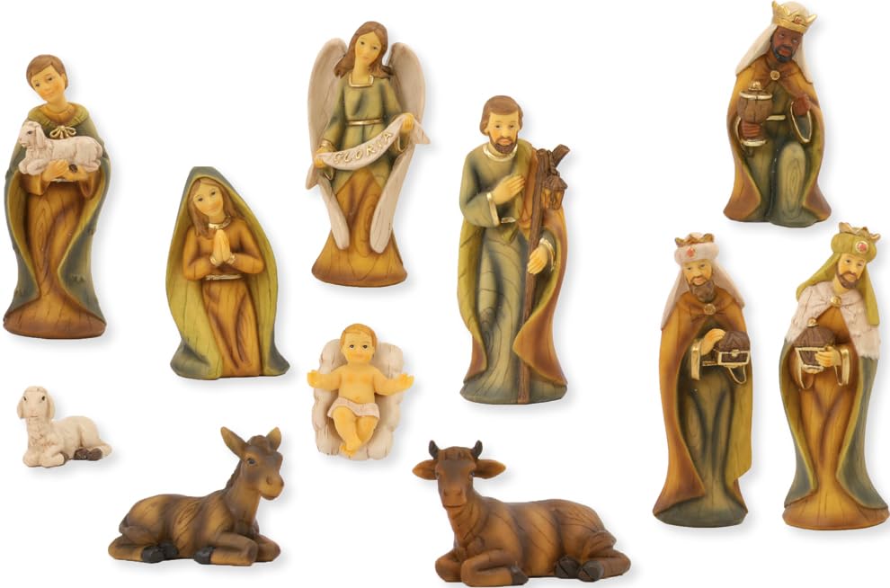FADEDA 11x Krippenfiguren modern, Holzoptik/Höhe:9 cm/handbemalt/detailgetreue Krippen Figuren - Wei