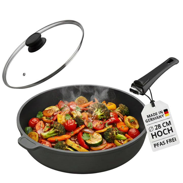 Lieblingspfanne Schmorpfanne 28cm Hochrandpfanne induktionsgeeignet Bratentopf Servierpfannen Alumin