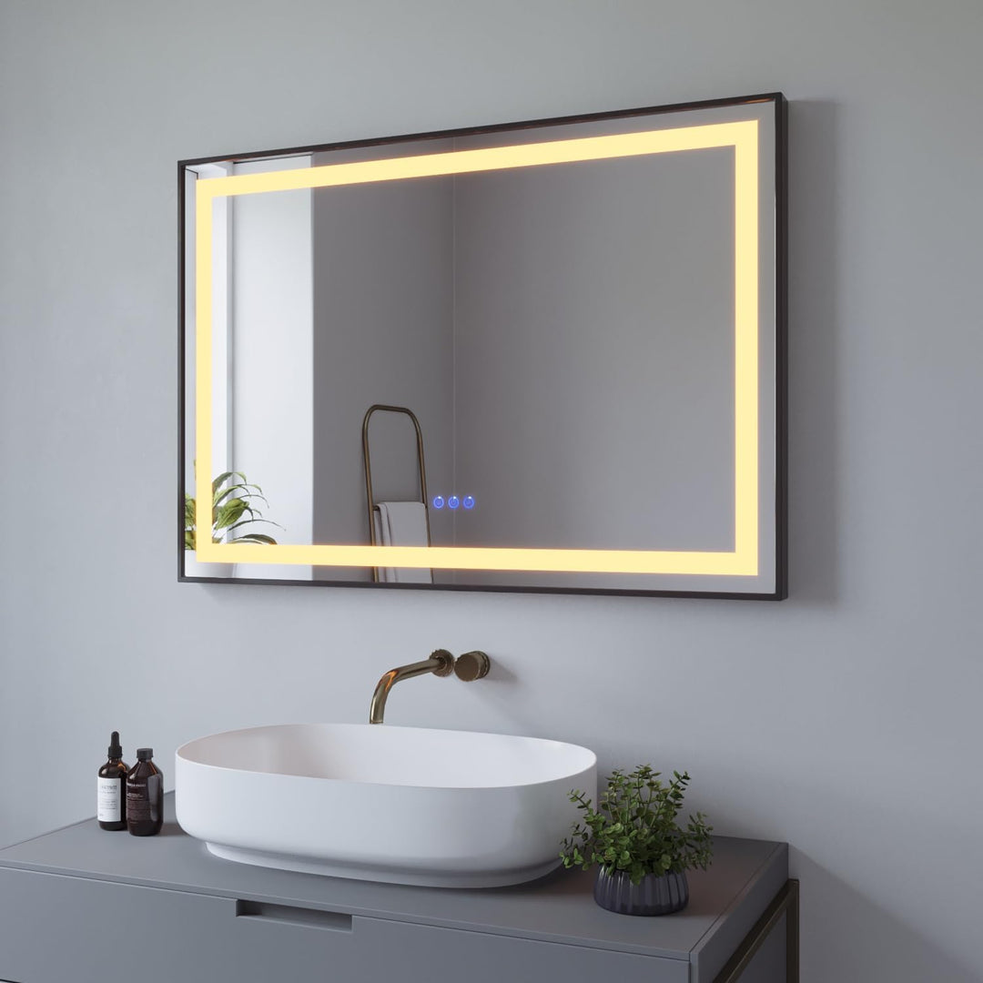 AQUABATOS® 100x70 cm LED Badspiegel Badezimmerspiegel mit Beleuchtung Slimline Design Aluminiumrahme