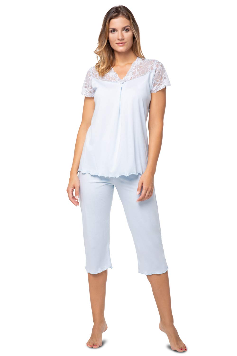 e.Femme® Damen Schlafanzug Lena II 861 aus Baumwolle und Lenzing® Modal 36 Hellblau, 36 Hellblau