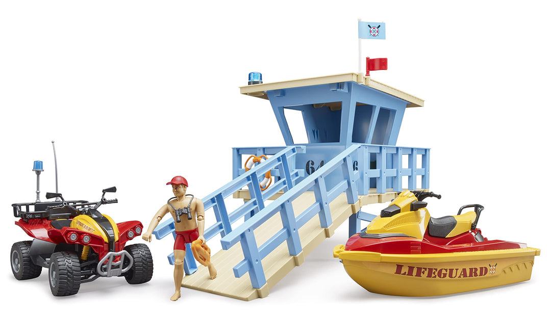 bruder 62780 - Bworld Life Guard Station mit Quad & Personal Water Craft - 1:16 Rettungsschwimmerin