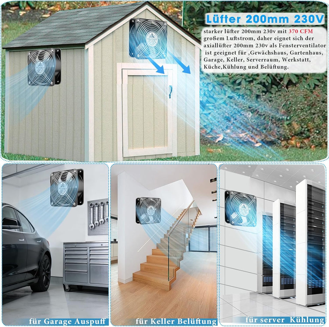 GDSTIME Lüfter 230V 200mm x 60mm 220V Lüfter Dual Kugellager 200mm Lüfter 20060 Axial Kühlung Lüfter