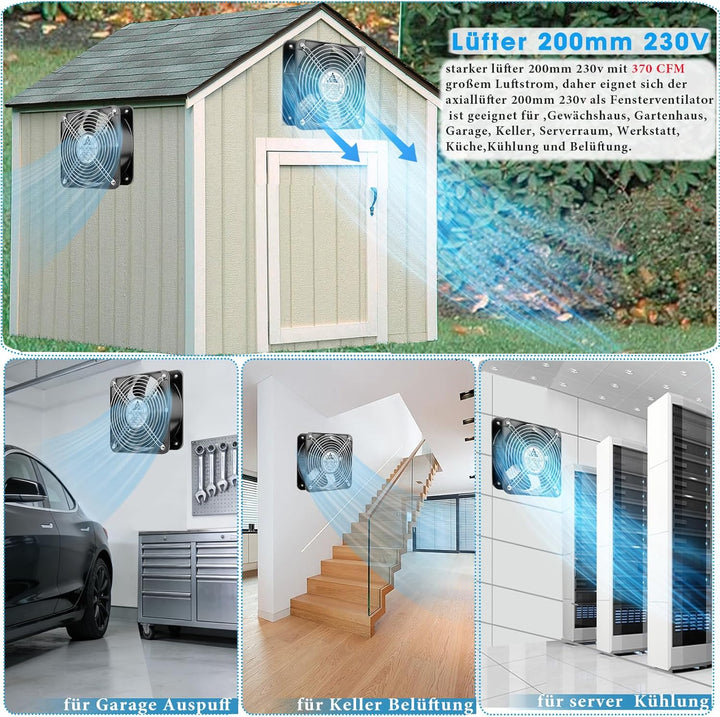 GDSTIME Lüfter 230V 200mm x 60mm 220V Lüfter Dual Kugellager 200mm Lüfter 20060 Axial Kühlung Lüfter