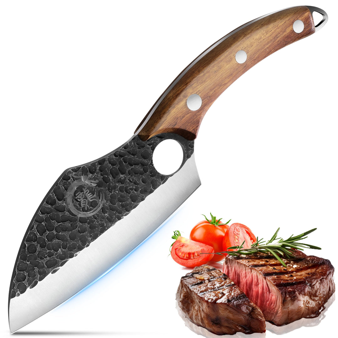 Plys 6-Zoll Japanisches Messer mit Lederhülle: Geschmiedetes Kochmesser Küchenmesser mit Holzgriff S