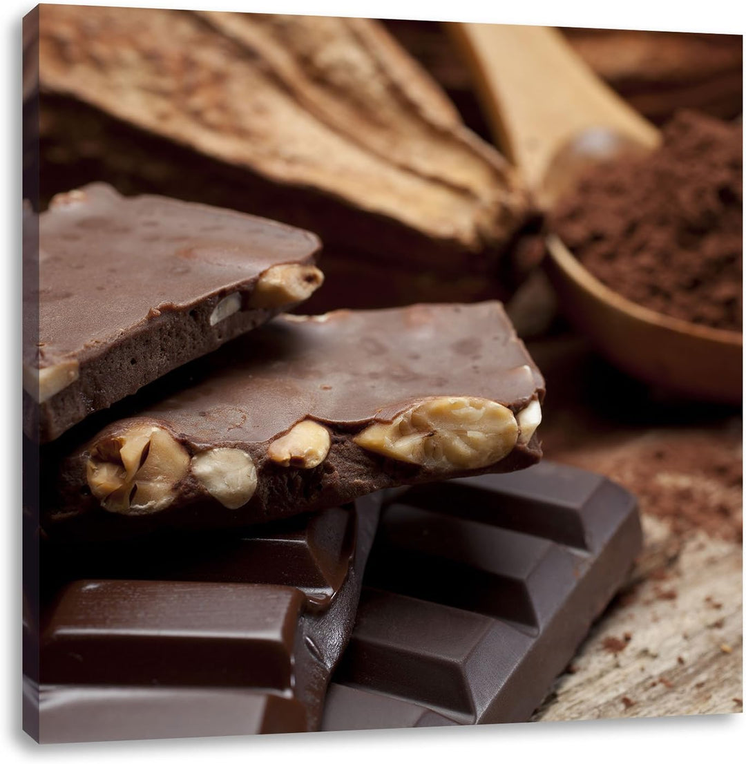 Leckere Schokolade, Format: 70x70 auf Leinwand, XXL riesige Bilder fertig gerahmt mit Keilrahmen, Ku