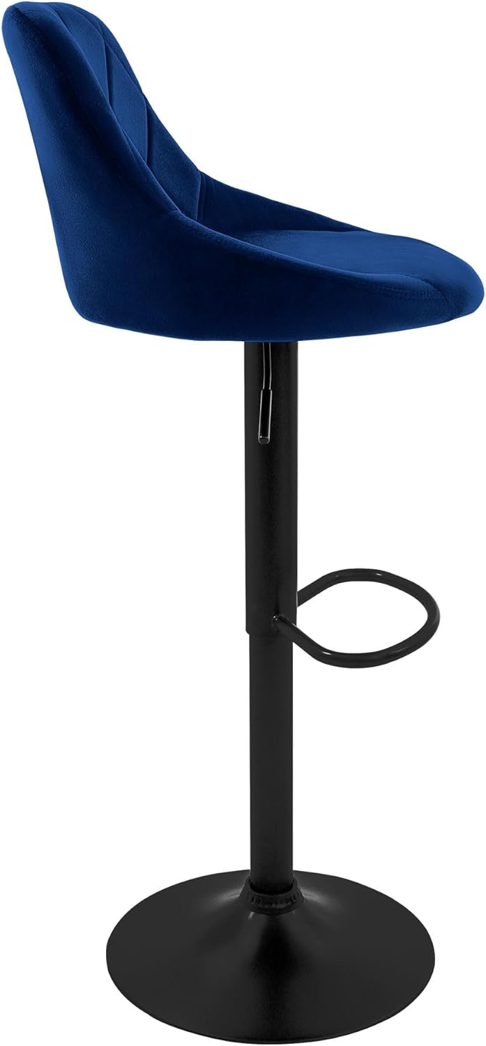 ML-Design Barhocker 2er Set, Bezug aus Samt, Blau, Gepolsterter Barstuhl mit Rückenlehne und Fussstü