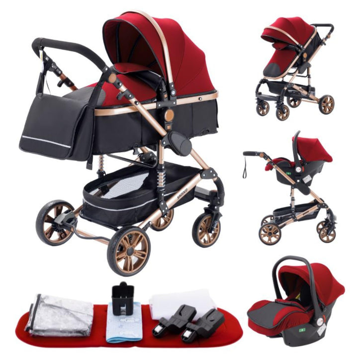 YAZOCO kinderwagen 3 in 1, Zusammenklappbar kinderwagen mit Wickeltasche,Komplettset Becherhalter,Mo