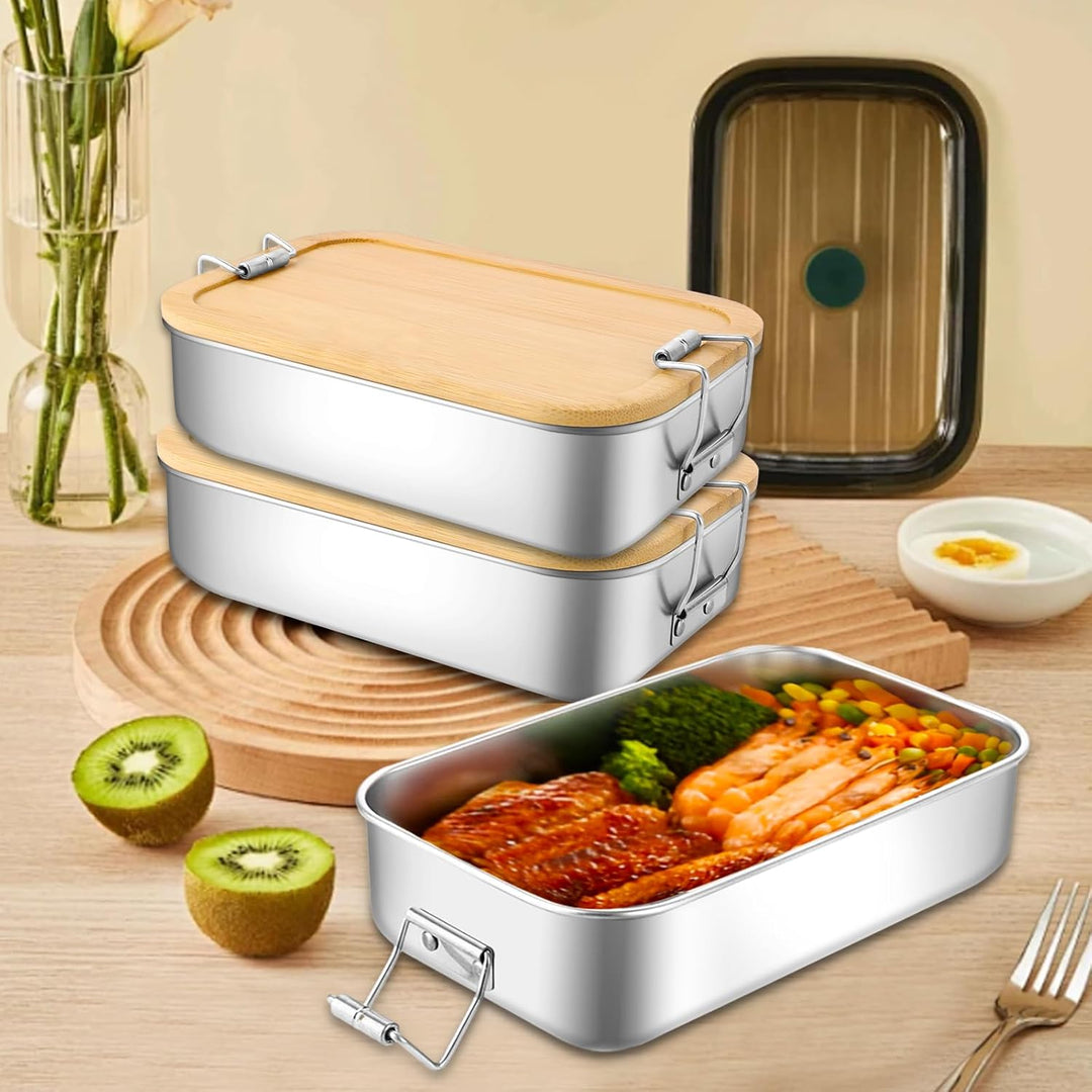 SHUESS 2er Edelstahl Brotdose Kinder 700ml mit Bambusdeckel – Auslaufsichere Metall Lunchbox Edelsta