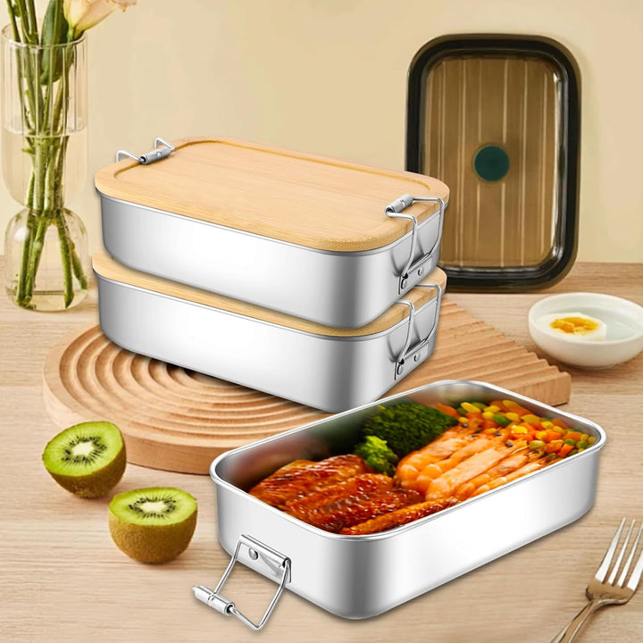 SHUESS 2er Edelstahl Brotdose Kinder 700ml mit Bambusdeckel – Auslaufsichere Metall Lunchbox Edelsta