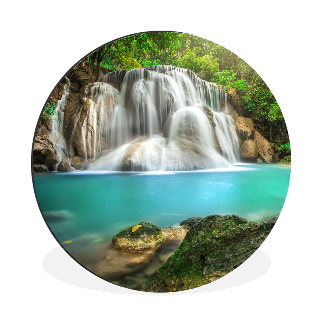 MuchoWow Wandbild Rund Wanddeko Deko Wohnzimmer Bilder 30x30 cm Wald - Wasserfall - Natur, 30x30 cm