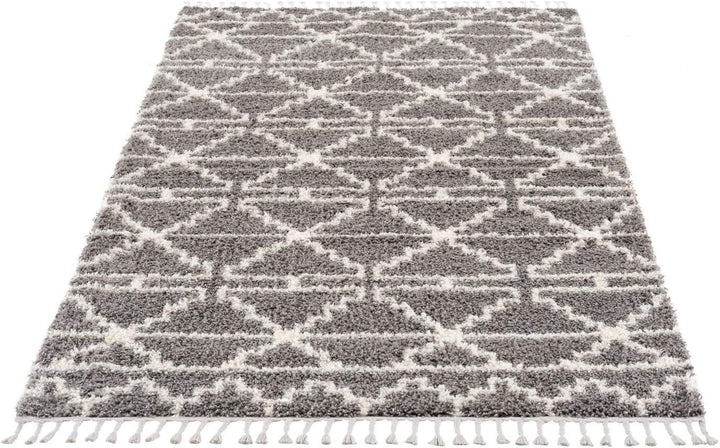 carpet city Teppich Hochflor Wohnzimmer - Ethno Skandi Stil 80x200 cm Grau Creme - Teppich-Läufer mi