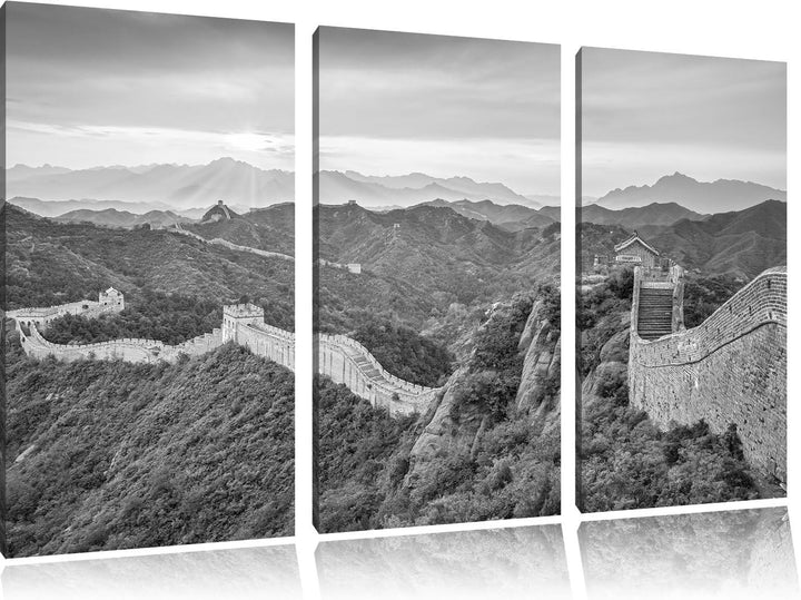 Pixxprint Chinesische Mauer Kunst B&W als Leinwandbild 3 teilig/Grösse: 3 Teilig (120x80) / Wandbild
