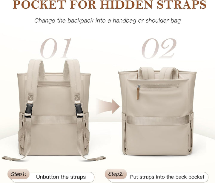 Rucksack Damen 16 Zoll,Elegant Laptop Handtasche 2 in 1, Schultasche Women Tagesrucksäcke Arbeitstas