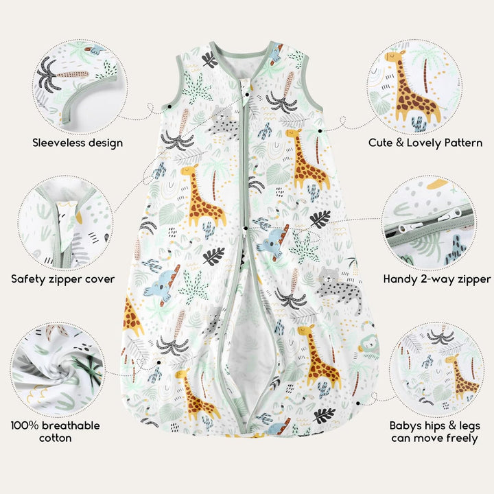 Yoofoss Schlafsack Baby Sommer 0.5 Tog - 67cm/0-6 Monate 100% Baumwolle Sommerschlafsack Babyschlafs