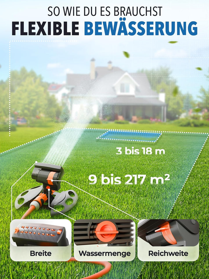 STONE REEF Rasensprenger [9-217m2] zur Gartenbewässerung- 16 Düsen, Viereckregner zur Bewässerung, S