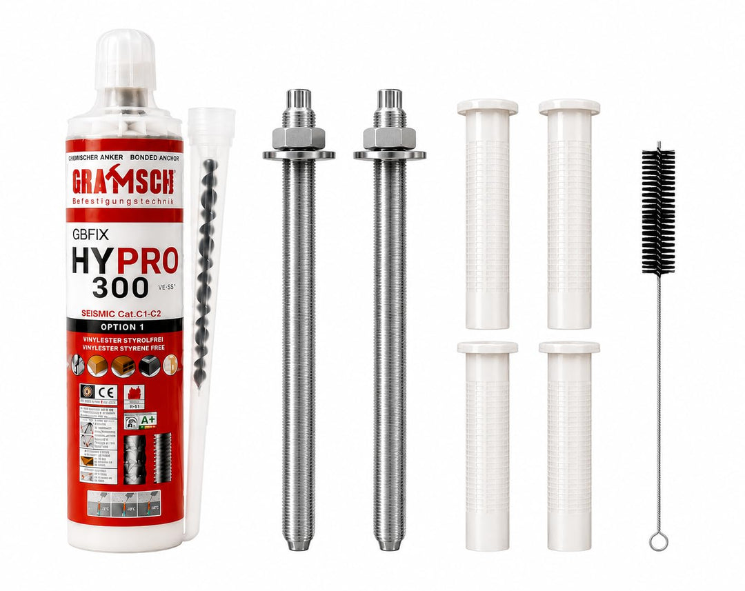 Schwerlastbefestigung SET M20x260mm VERZINKTER STAHL 5.8 - TOX Verbundmörtel Liquix Pro 1 + 2 Gewind