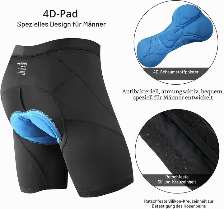NOOYME Radlerhose Herren Fahrradhose Herren gepolstert 4D Elastische Radlerhose Herren mit Sitzpolst