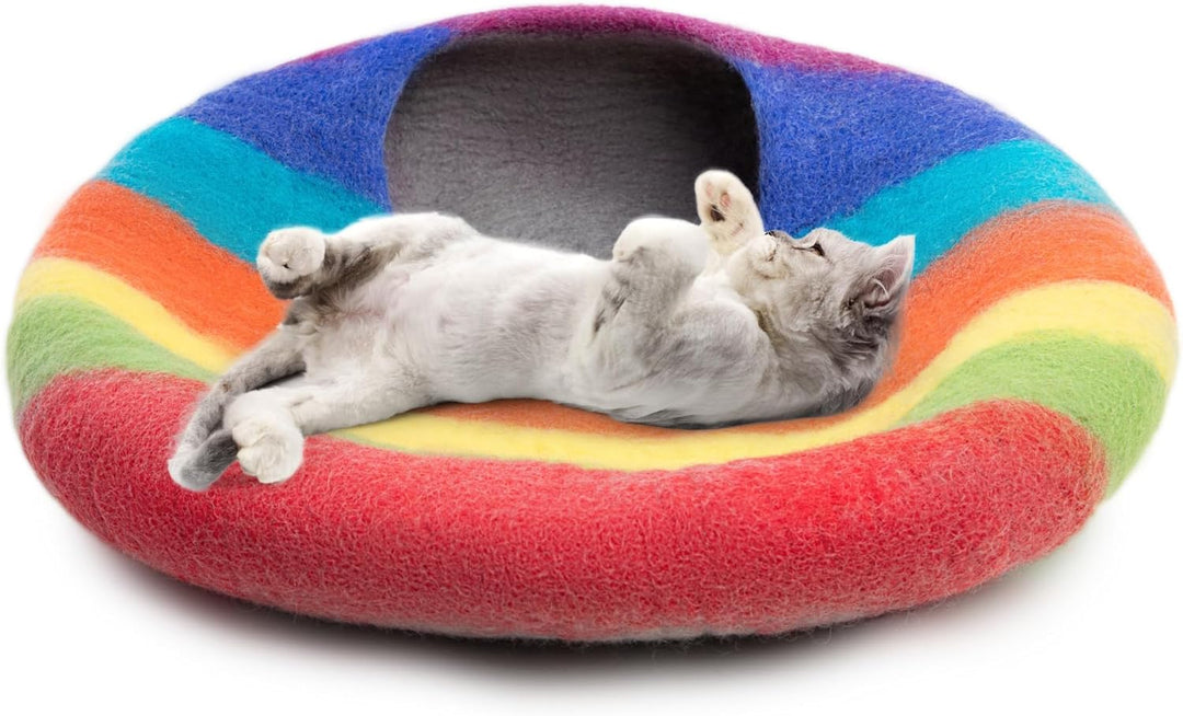Woolygon - Katzenhöhle aus Wolle, handgefertigt aus 100% Merinowolle, umweltfreundliche Filz-Katzenh
