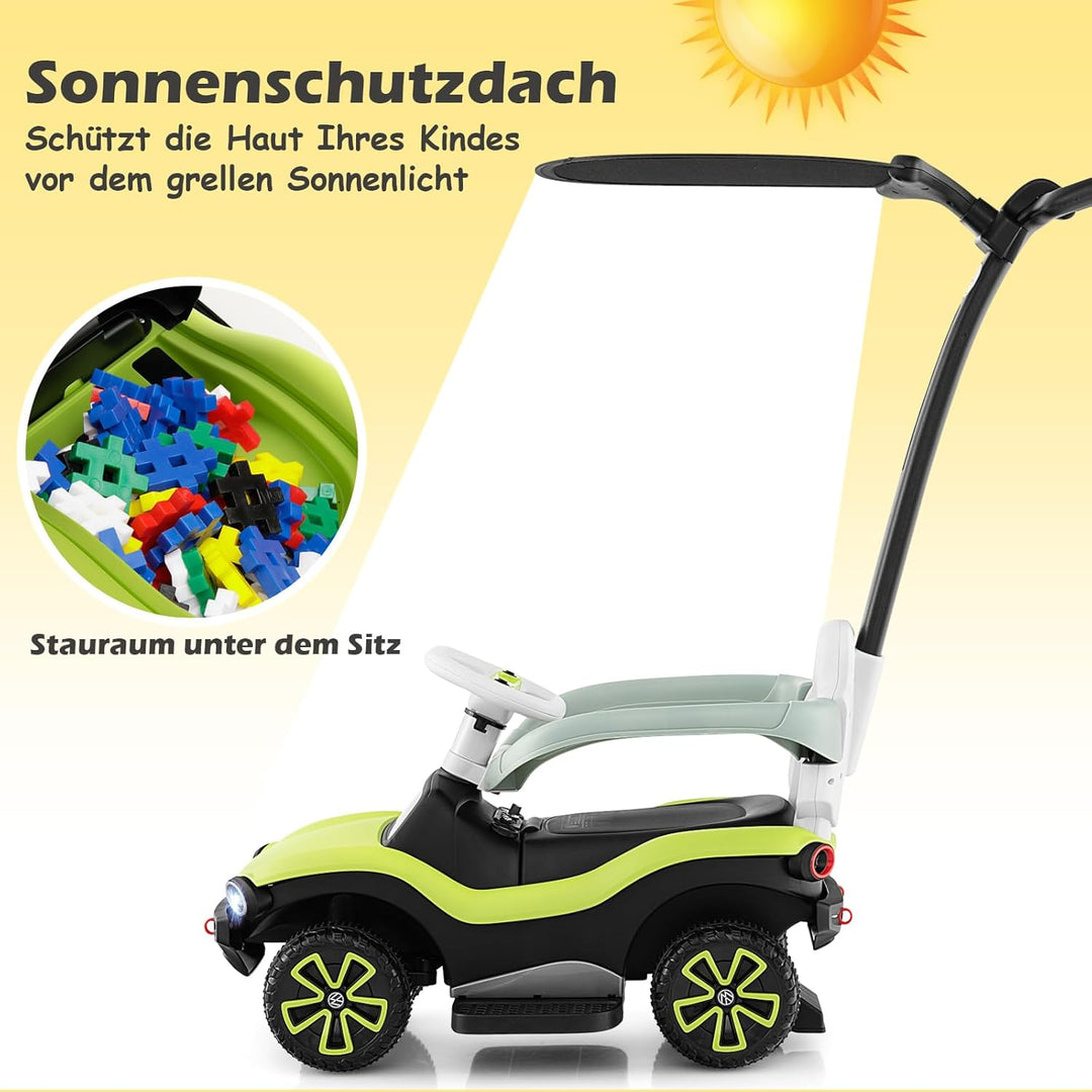 GOPLUS 3 in 1 VW autorisierte Schiebeauto, Rutschfahrzeug mit abnehmbarem Schiebgriff, Schutzbügel,