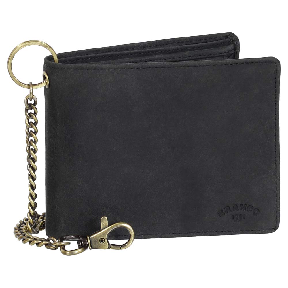 Luxus Leder Bikerbörse mit Kette Biker Geldbörse Portemonnaie Geldbeutel 12,5 cm 41014 Farbe Schwarz