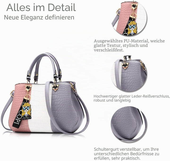 NICOLE &amp; DORIS 2024 Neue Frauen Tasche Damen Leder Handtasche Mode Umhängetasche Mit Pompon abnehmba