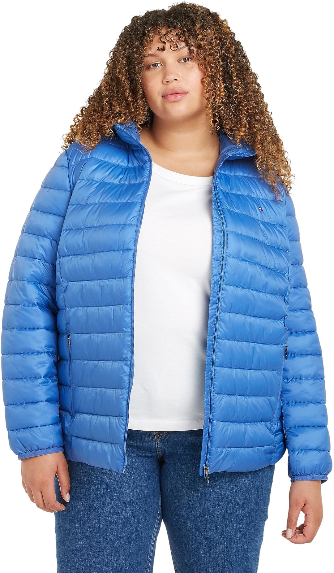 Tommy Hilfiger Damen Daunenjacke Padded Stripe Jacket Winter 46 Iconic Blue, 46 Iconic Blue
