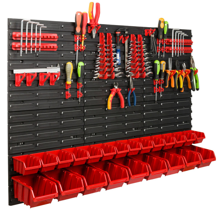Lagersystem Werkstattregal | 117 x 78 cm | 23 stck. Box | Wandregal mit Werkzeughalterungen und Stap