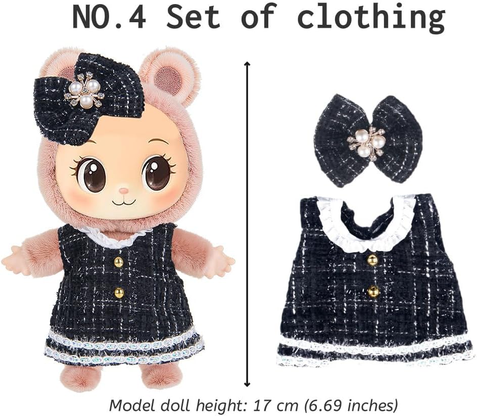 6 Sets Puppenkleidung Outfits Zubehör für 17cm Puppen Inklusive: 4 Hut, 2 Haarpinne, 2 Kleid, 1 Top,