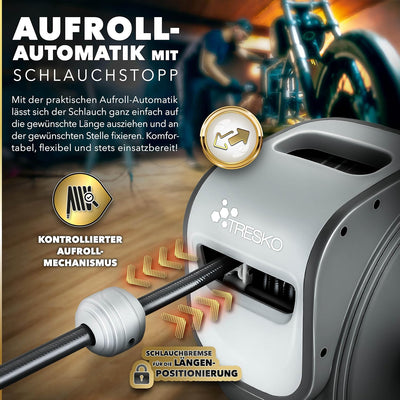 TRESKO® 10m Druckluftschlauch Aufroller automatisch 1/4" Anschluss | Schlauchtrommel Wandschlauchhal