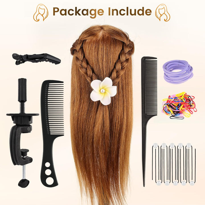 Yofuly 18 inch Trainingsköpfe für Friseure Übungskopf, 100% Echthaar Kosmetik Schaufensterpuppenkopf