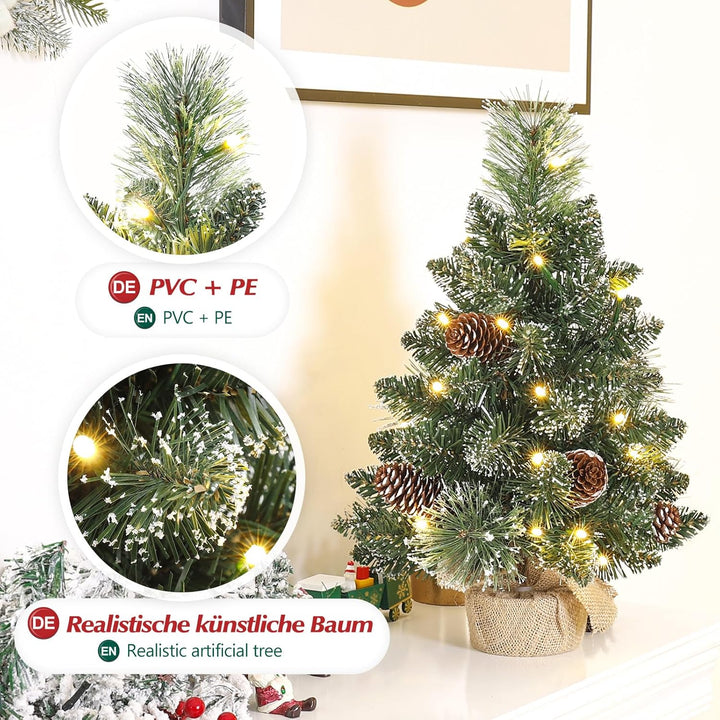 Yorbay Mini Weihnachtsbaum mit Beleuchtung LED und weissem Schnee, 40cm Tannenbaum mit Stern-Baumspi