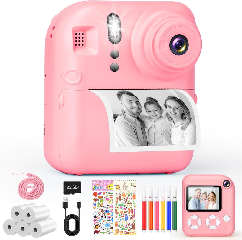 MILFECH 2.4 Zoll Kinderkamera Sofortbildkamera DigitalKamera, Fotokamera mit 32GB Karte & 5 Druckpap