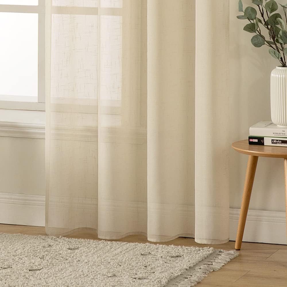 MIULEE 2er Set Voile Vorhang Sheer Leinenvorhang mit Ösen Transparente Leinen Optik Gardine Ösenscha