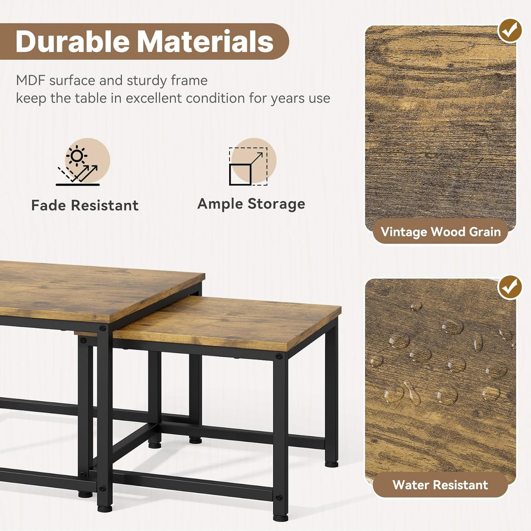 Hawthyhome wohnzimmertisch aus Holz mit Metallrahmen, Quadratisch couchtisch 2er Set & Moderner Beis