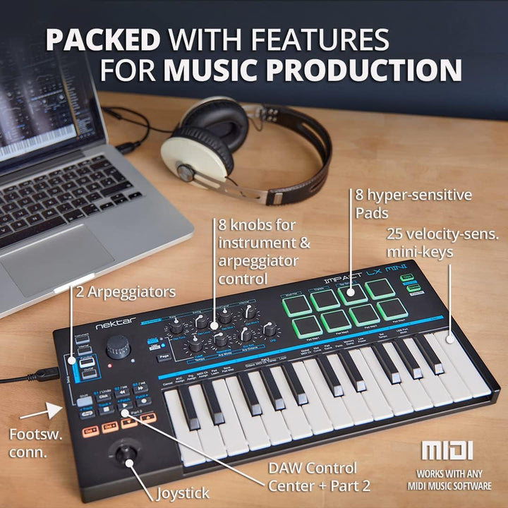 Nektar Impact LX Mini | USB MIDI Controller Keyboard with Nektar DAW Integration, Black