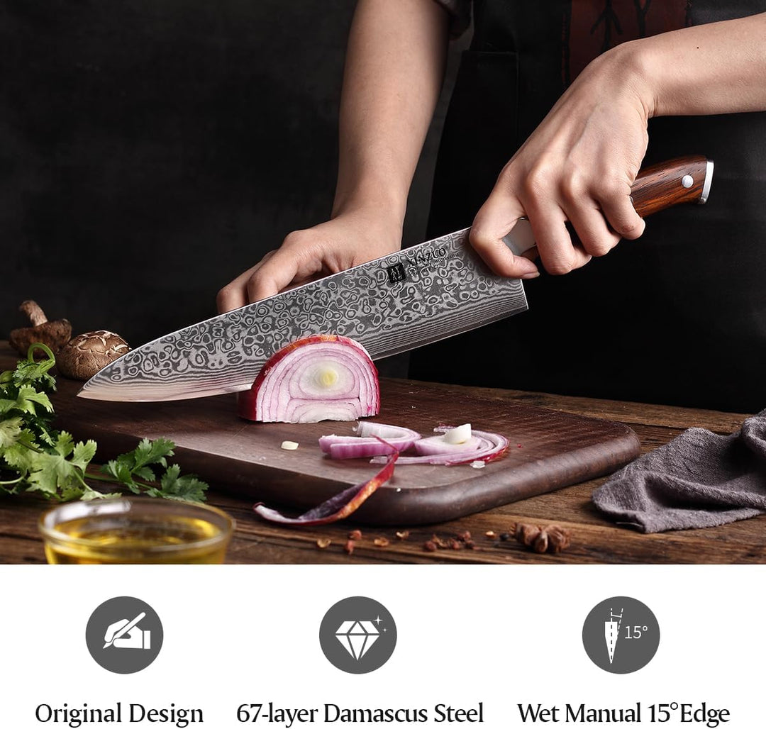 XINZUO Damaststahl Kochmesser 25.5cm, Handgeschmiedet scharf Küchenmesser 67 Schichten Damaststahl p