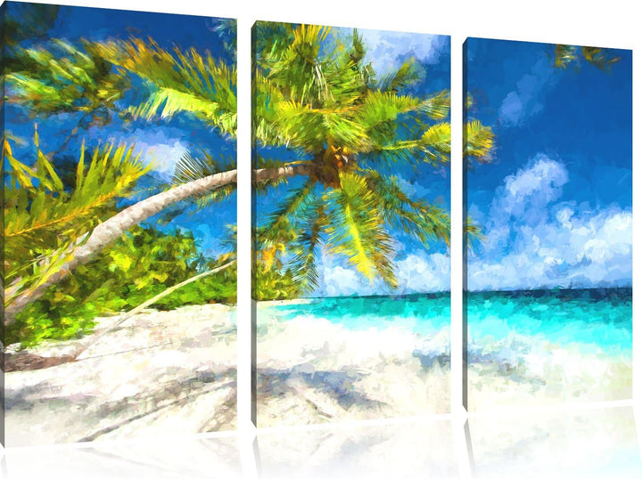 Pixxprint Palmenstrand als Leinwandbild/Grösse: 3 Teilig (120x80 cm) cm/Wandbild/Kunstdruck/fertig b