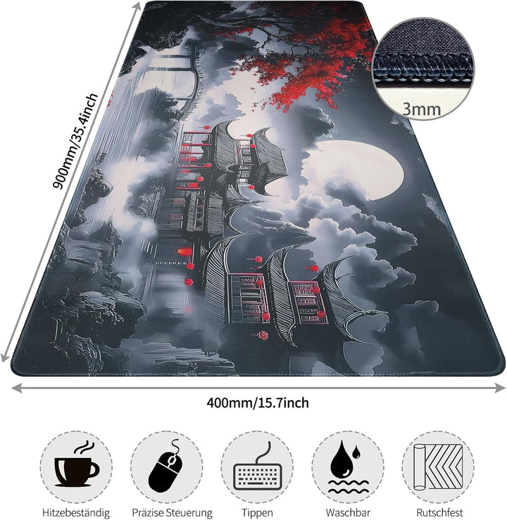 Mauspad XXL,900x400mm Gross Anime-Mauspad,Mausmatte mit Rutschfester Gummibasis,Schreibtischunterlag