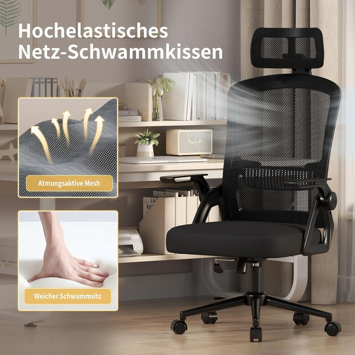 naspaluro Bürostuhl Ergonomisch mit Verstellbarer Armlehnen, Schreibtischstuhl mit Kopfstütze, Atmun