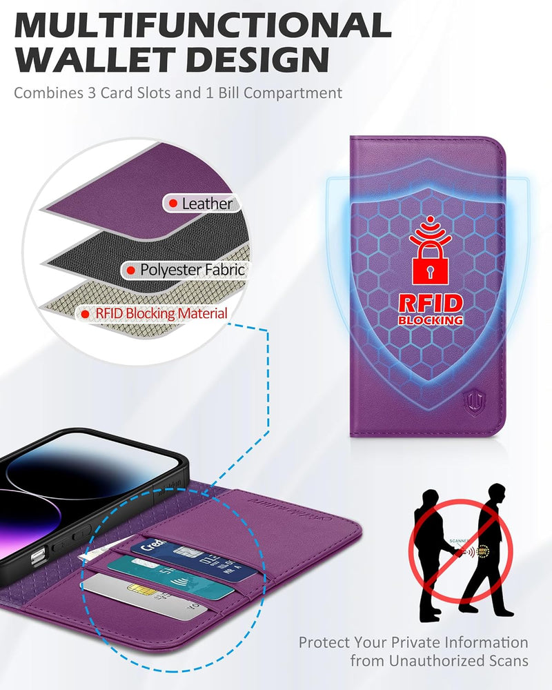 SHIELDON Hülle für iPhone 14 5G Handyhülle [Echtleder] [Verdicht TPU] [Kartenfach] [Magnet] [Stand]