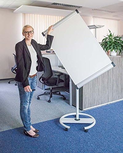 Maul Flipchart MAULsolid flip2use 66x97cm | Mobiles Whiteboard mit 5 Fussrollen und Rundfuss | Drehb