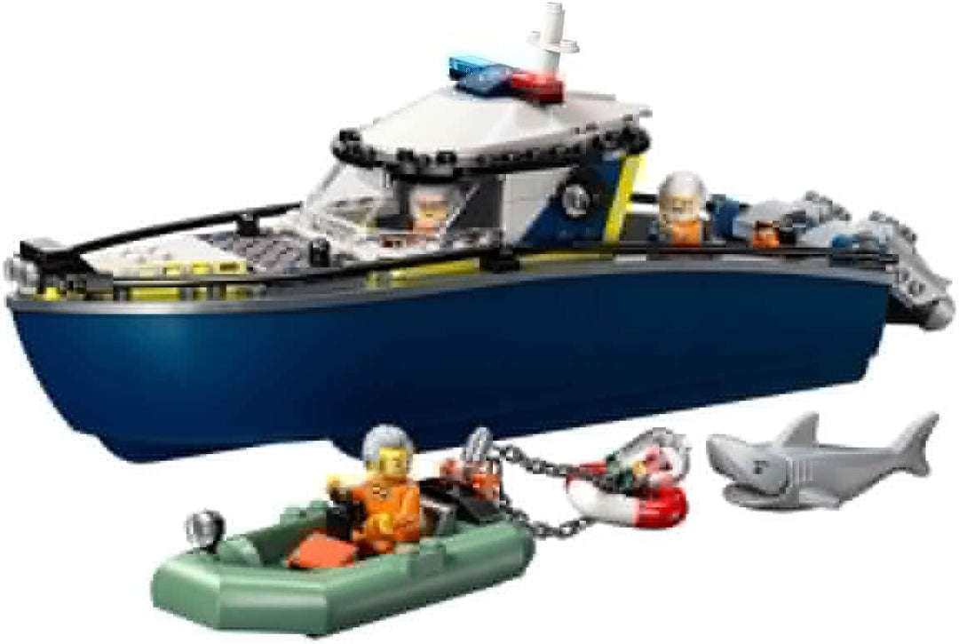 LEGO City Verfolgungsjagd im Polizeiboot – Spielset mit schwimmfähigem Schnellboot, Schlauchboot des